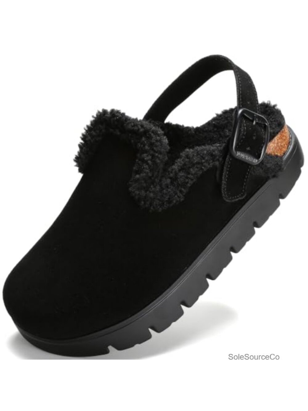 Shearling Lined Platform Clogs Adjustable Back Strap Waterproof Comfort Mules